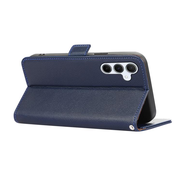 Funda de cuero con patrón de lichi y cierre magnético lateral para Samsung Galaxy A17 5G (azul)