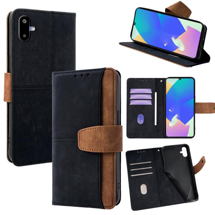 Funda de cuero con costuras de color y bloqueo RFID para Samsung Galaxy F06 5G (negra)