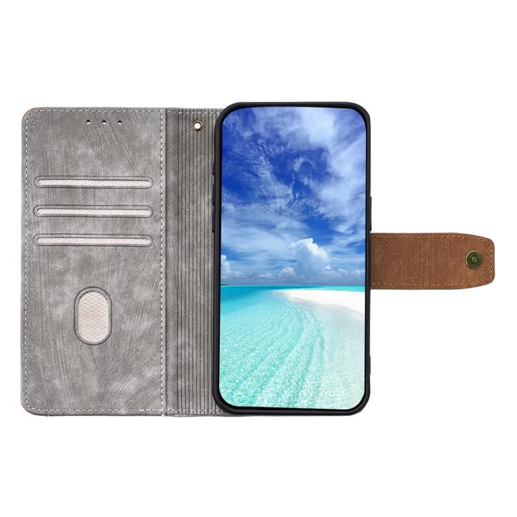 Funda de cuero con costuras de color y bloqueo RFID para Samsung Galaxy F06 5G (gris)