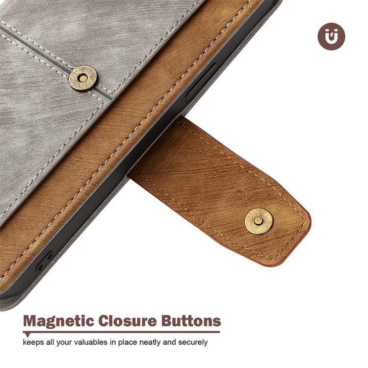 Funda de cuero con costuras de color y bloqueo RFID para Samsung Galaxy F06 5G (gris)
