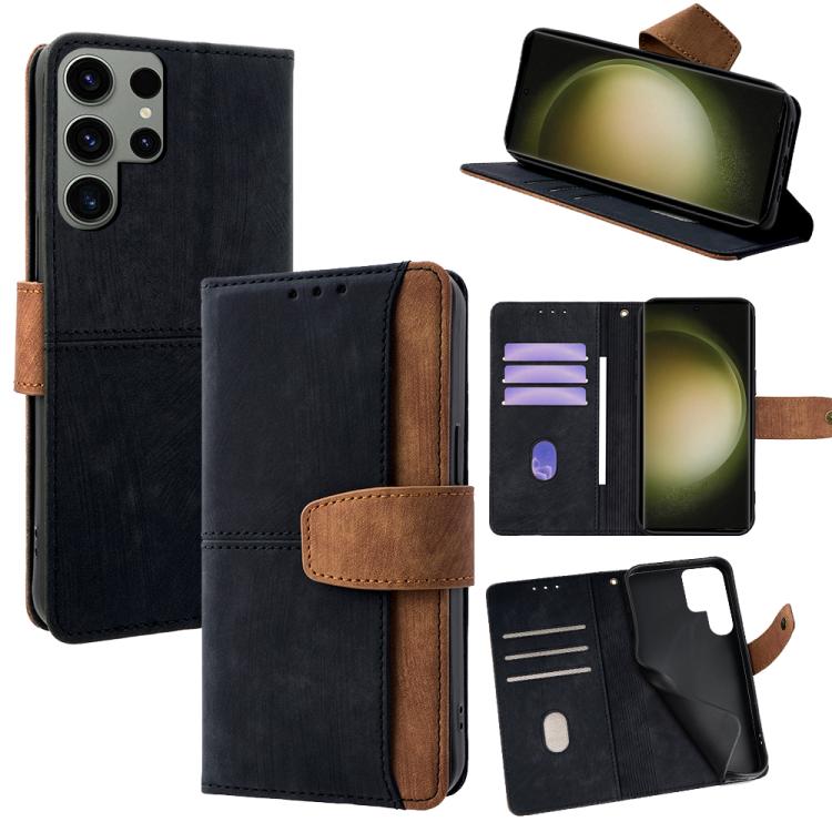 Funda de cuero con costuras de color y bloqueo RFID para Samsung Galaxy S23 Ultra 5G (negro)