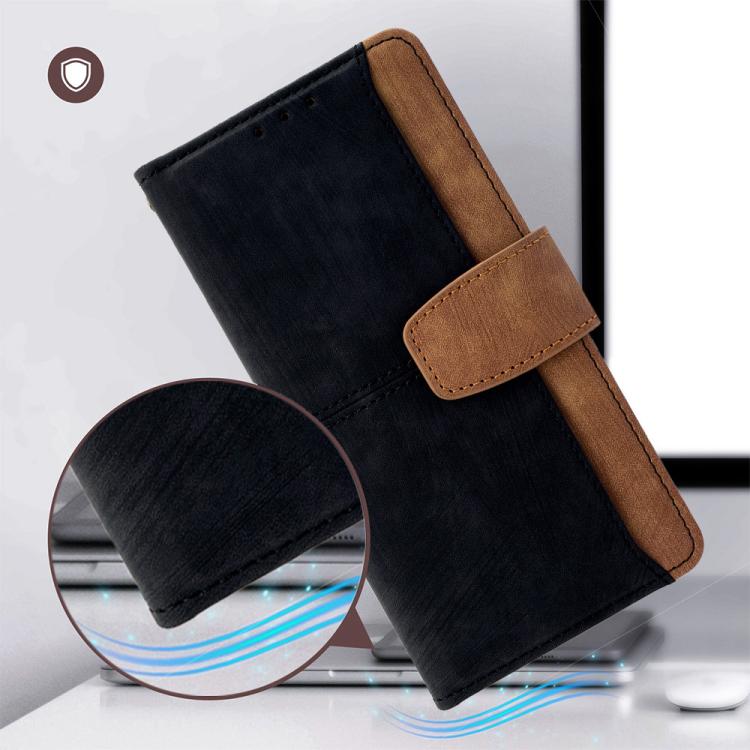 Funda de cuero con costuras de color y bloqueo RFID para Samsung Galaxy S25 5G (negra)