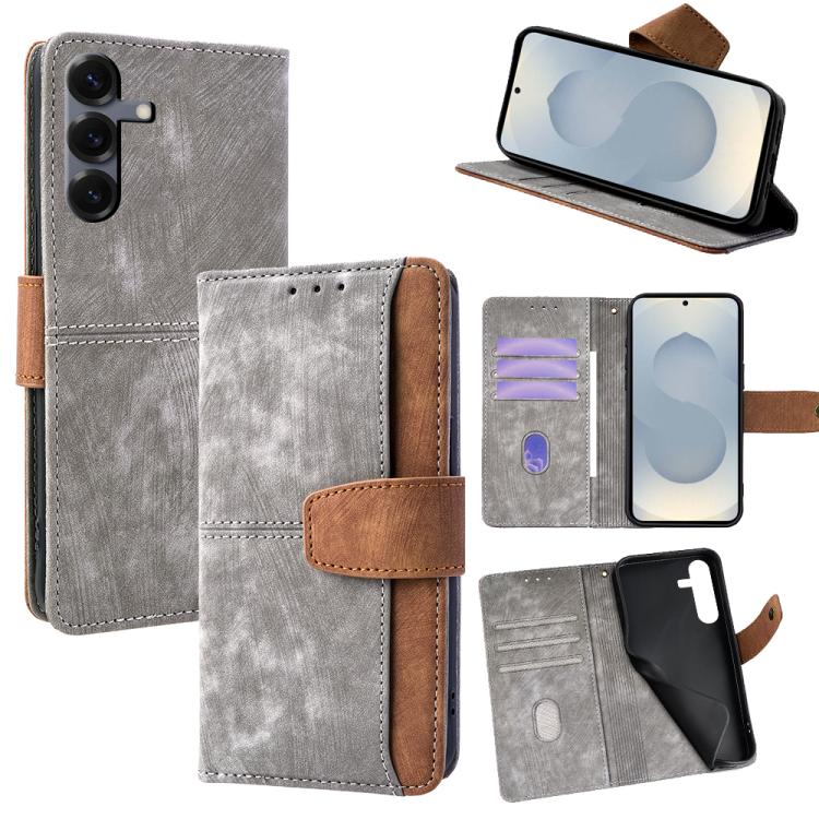 Funda de cuero con costuras de color y bloqueo RFID para Samsung Galaxy S25 5G (gris)