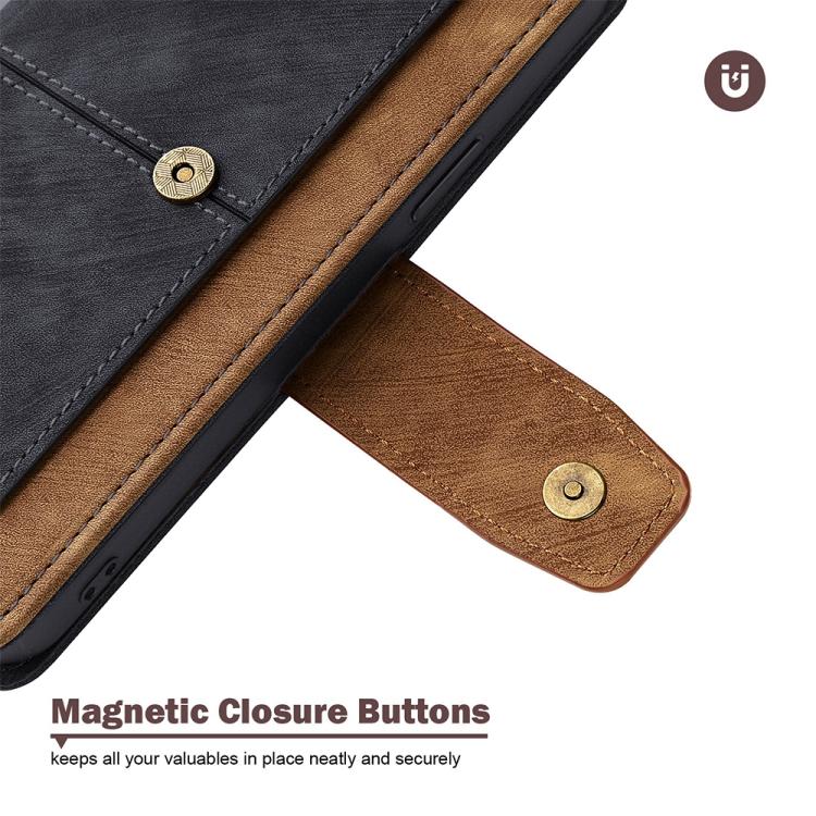 Funda de cuero con costuras de color y bloqueo RFID para Samsung Galaxy S25+ 5G (negra)