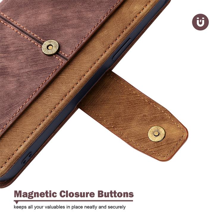 Funda de cuero con costuras de color y bloqueo RFID para Samsung Galaxy S25+ 5G (marrón)