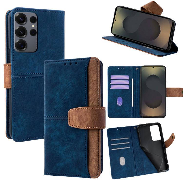 Funda de cuero con costuras de color y bloqueo RFID para Samsung Galaxy S25 Ultra 5G (azul)