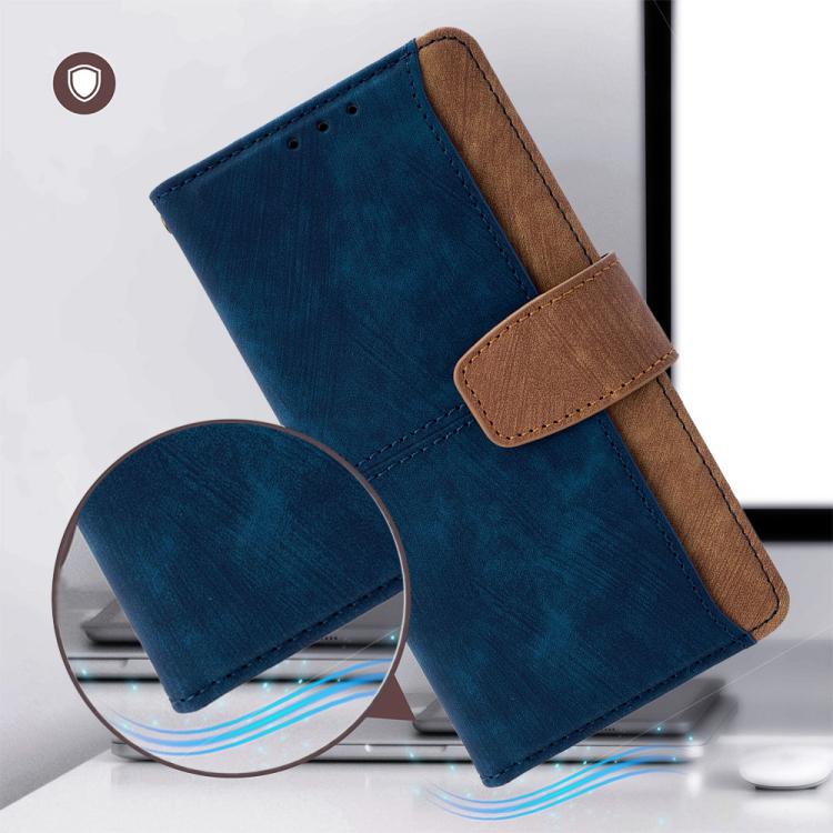 Funda de cuero con costuras de color y bloqueo RFID para Samsung Galaxy S25 Ultra 5G (azul)