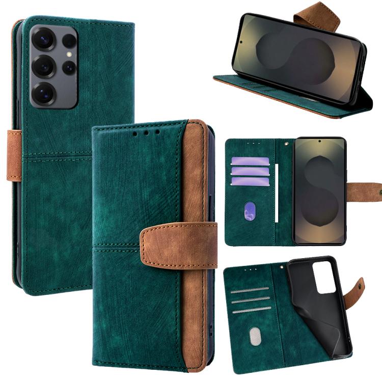 Funda de cuero con costuras de color y bloqueo RFID para Samsung Galaxy S25 Ultra 5G (verde)