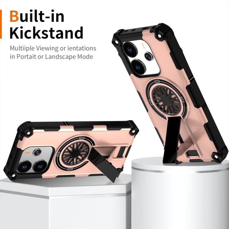 Funda MagSafe para Redmi Note 14 4G de 163,25 mm con soporte metálico y eje a prueba de golpes (oro rosa)