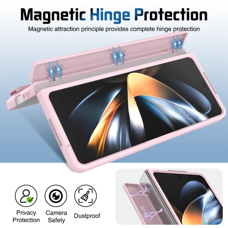 Funda para Samsung Galaxy Z Fold4 con marco de lente integrado y correa para la muñeca (rosa)