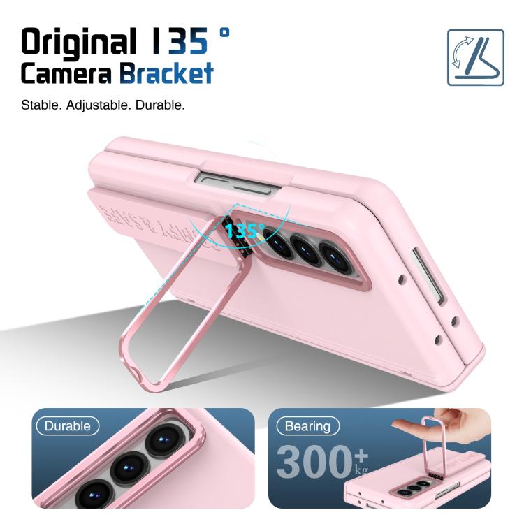Funda para Samsung Galaxy Z Fold4 con marco de lente integrado y correa para la muñeca (rosa)