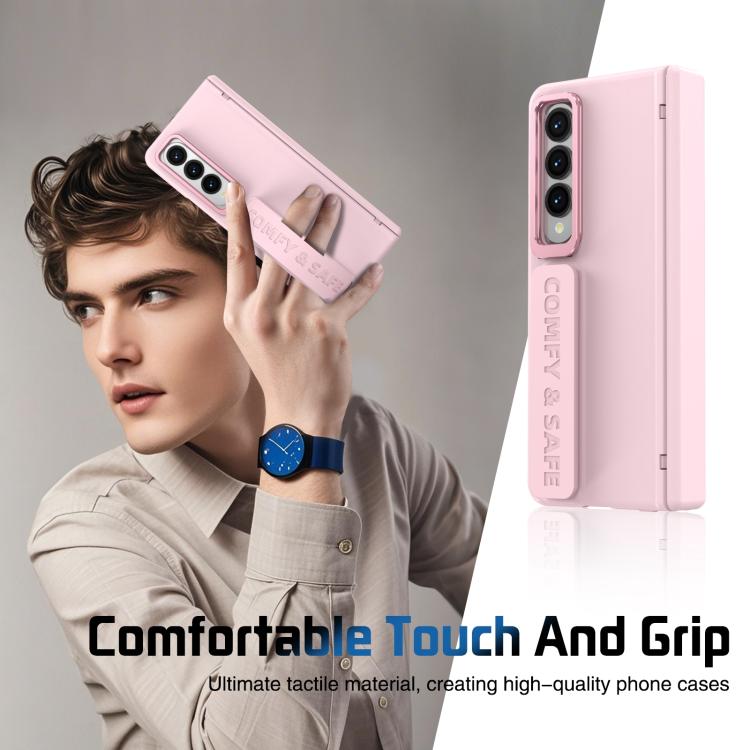 Funda para Samsung Galaxy Z Fold4 con marco de lente integrado y correa para la muñeca (rosa)