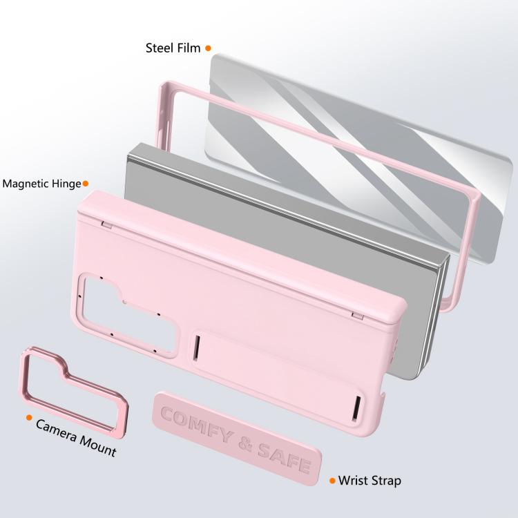 Funda para teléfono con soporte para lente integrada y correa para Samsung Galaxy Z Fold5 (rosa)