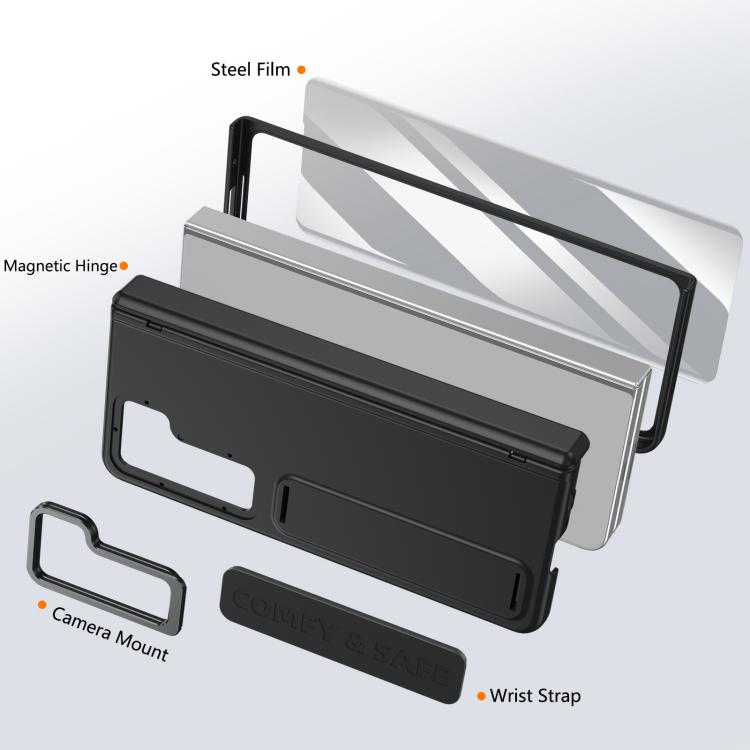 Funda para teléfono con soporte y correa para Samsung Galaxy Z Fold5 (negro)