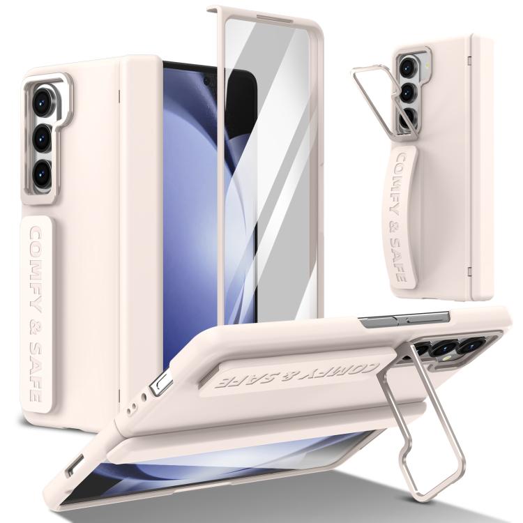 Funda para teléfono con soporte para lente integrada y correa para Samsung Galaxy Z Fold5 (albaricoque)