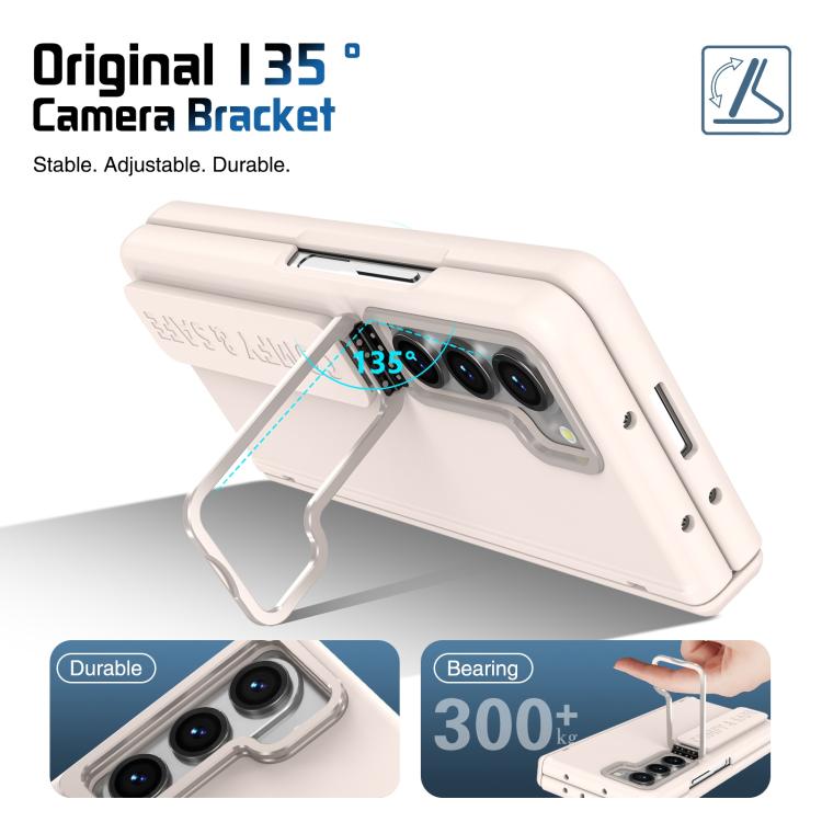 Funda para teléfono con soporte para lente integrada y correa para Samsung Galaxy Z Fold5 (albaricoque)