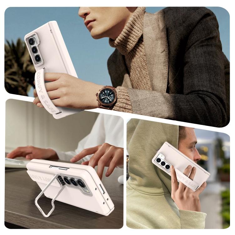 Funda para teléfono con soporte para lente integrada y correa para Samsung Galaxy Z Fold5 (albaricoque)