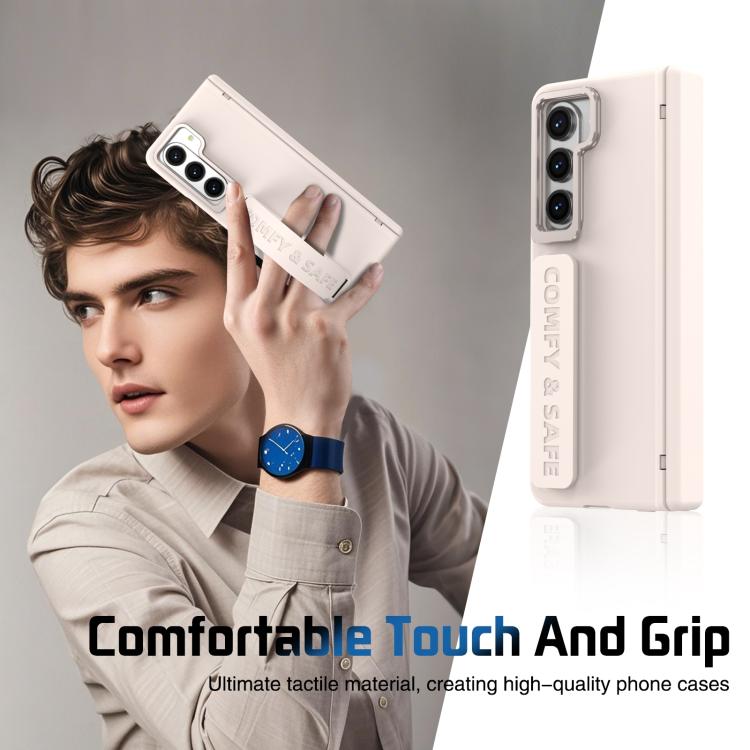 Funda para teléfono con soporte para lente integrada y correa para Samsung Galaxy Z Fold5 (albaricoque)