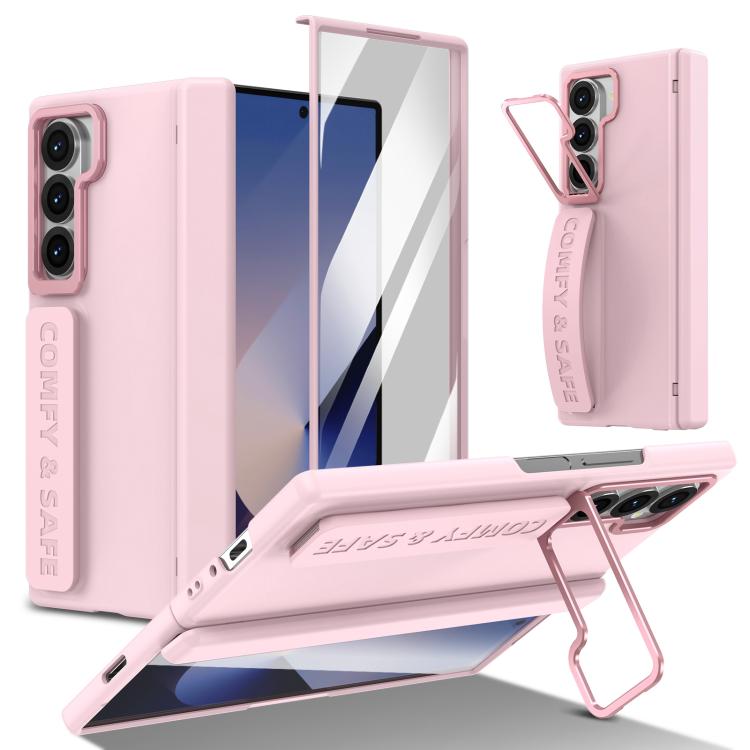 Funda para teléfono con marco de lente integrado y correa para Samsung Galaxy Z Fold6 (rosa)
