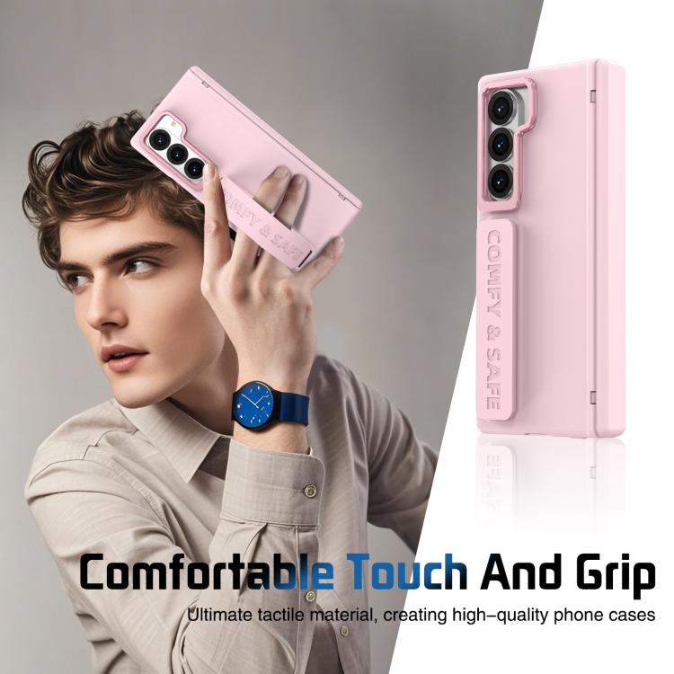 Funda para teléfono con marco de lente integrado y correa para Samsung Galaxy Z Fold6 (rosa)