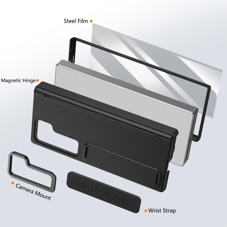 Funda para teléfono con soporte y correa para Samsung Galaxy Z Fold6 (negro)