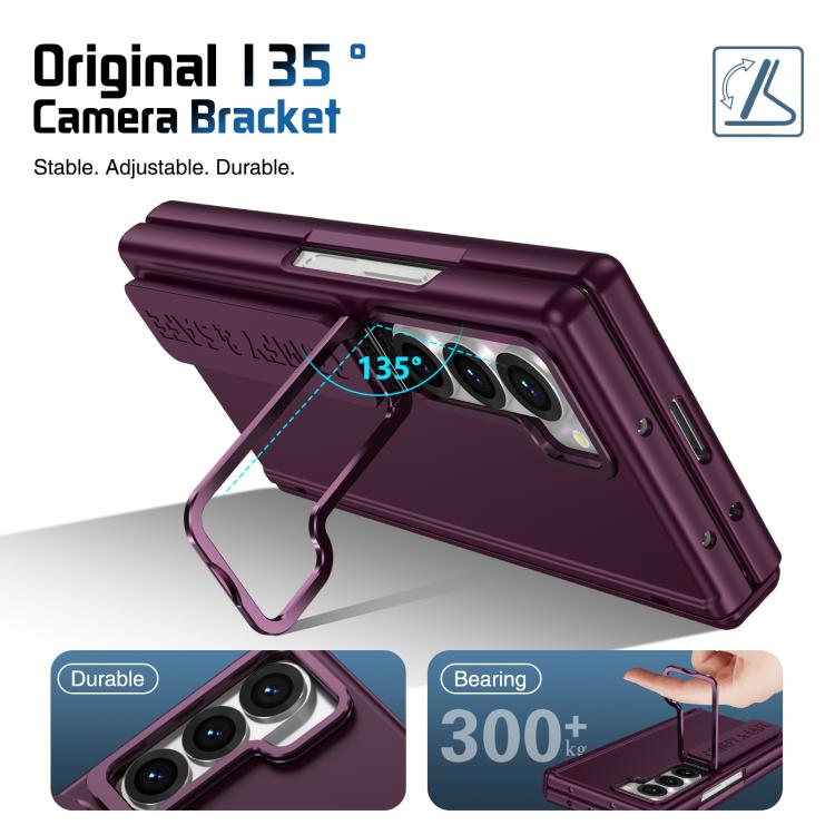 Funda para teléfono con soporte para lente integrada y correa para Samsung Galaxy Z Fold6 (rojo vino)