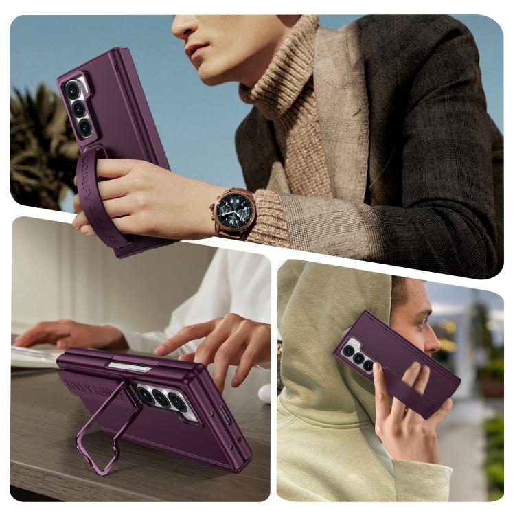 Funda para teléfono con soporte para lente integrada y correa para Samsung Galaxy Z Fold6 (rojo vino)