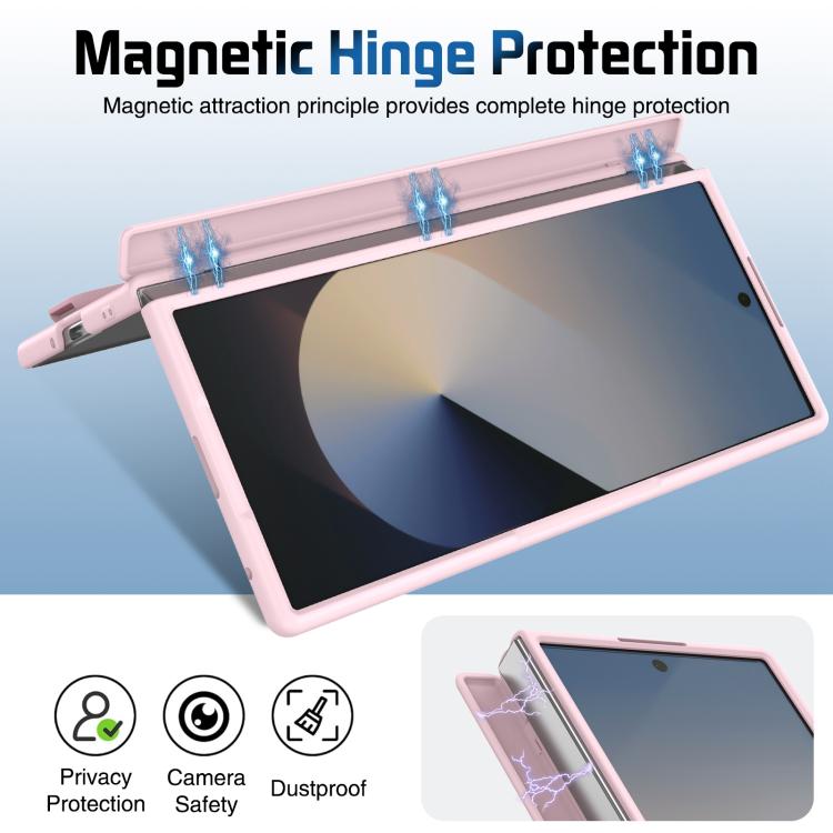 Funda para Samsung Galaxy Z Fold7 con marco de lente integrado y correa para la muñeca (rosa)