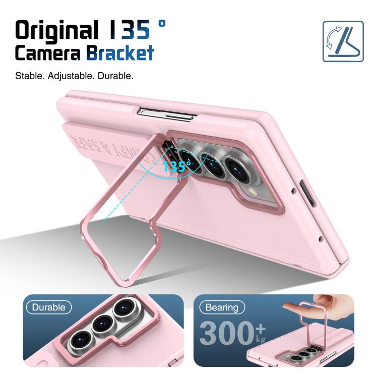 Funda para Samsung Galaxy Z Fold7 con marco de lente integrado y correa para la muñeca (rosa)