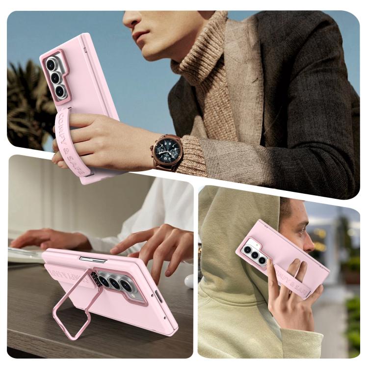 Funda para Samsung Galaxy Z Fold7 con marco de lente integrado y correa para la muñeca (rosa)