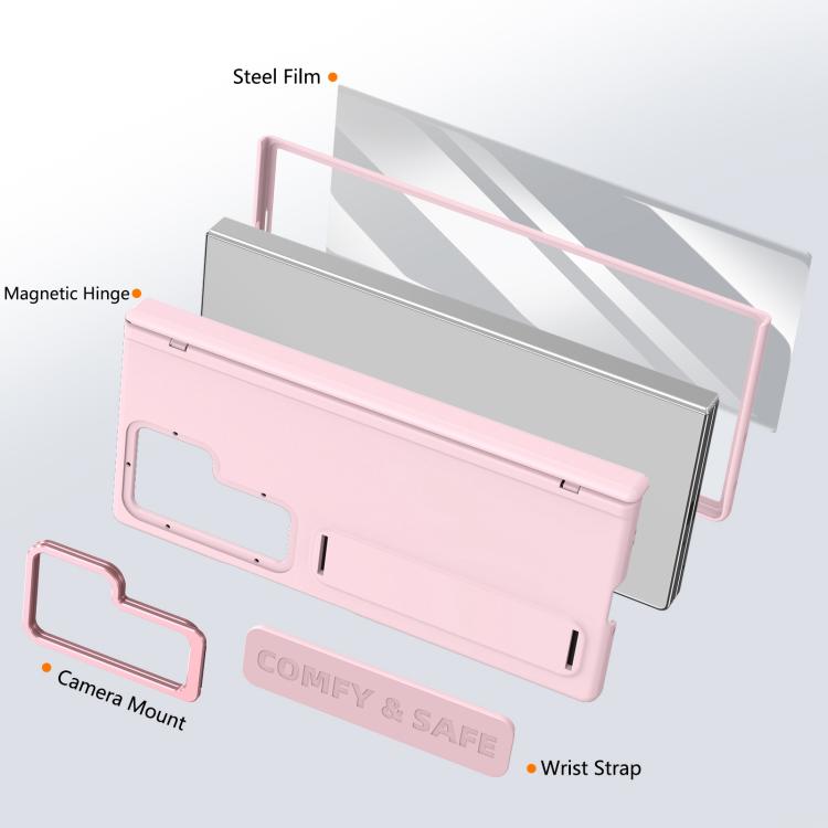Funda para Samsung Galaxy Z Fold7 con marco de lente integrado y correa para la muñeca (rosa)