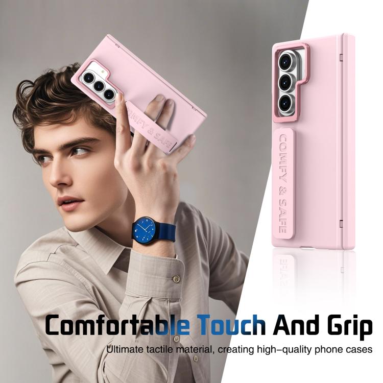 Funda para Samsung Galaxy Z Fold7 con marco de lente integrado y correa para la muñeca (rosa)