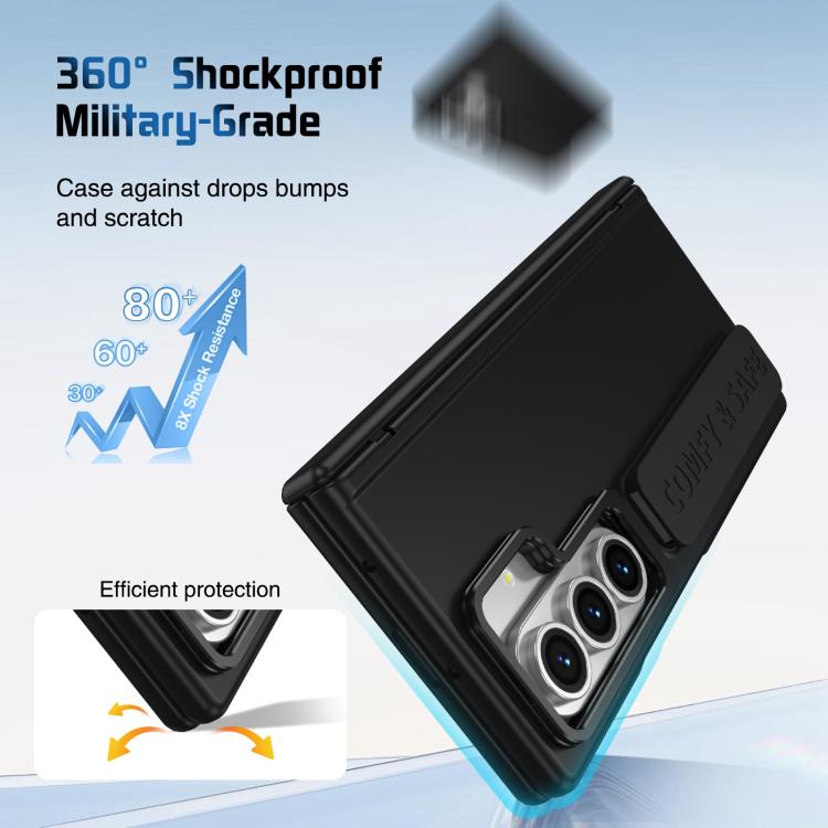 Funda para teléfono con soporte para lente integrada y correa para Samsung Galaxy Z Fold7 (negro)