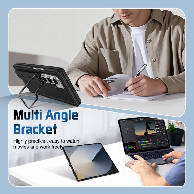 Funda para teléfono con soporte para lente integrada y correa para Samsung Galaxy Z Fold7 (negro)