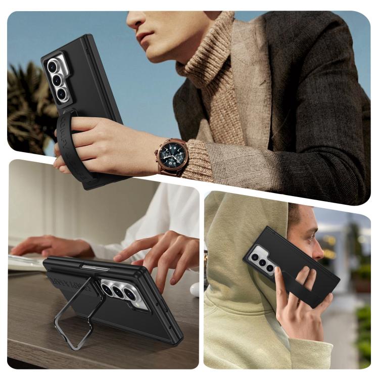 Funda para teléfono con soporte para lente integrada y correa para Samsung Galaxy Z Fold7 (negro)