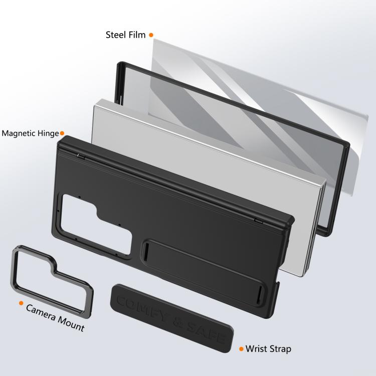 Funda para teléfono con soporte para lente integrada y correa para Samsung Galaxy Z Fold7 (negro)