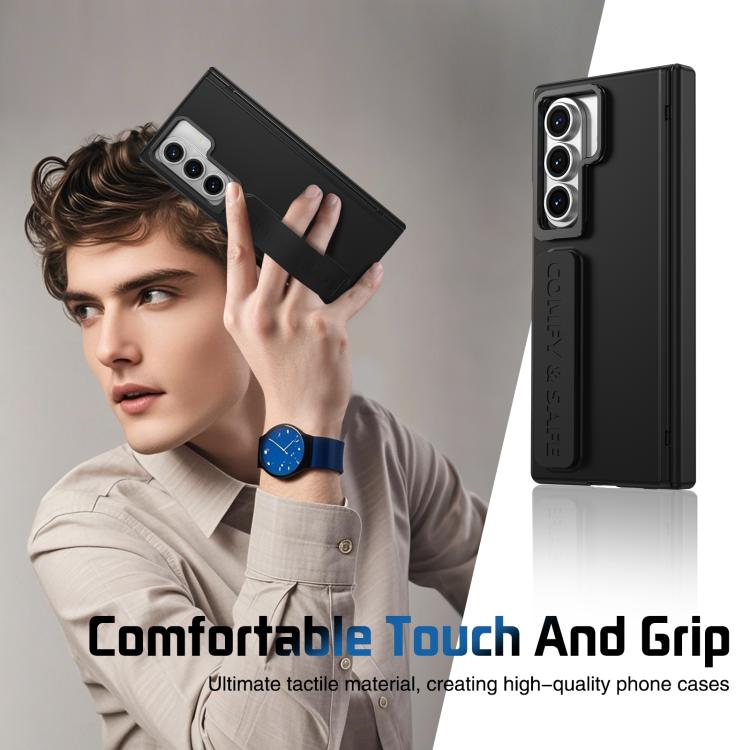 Funda para teléfono con soporte para lente integrada y correa para Samsung Galaxy Z Fold7 (negro)