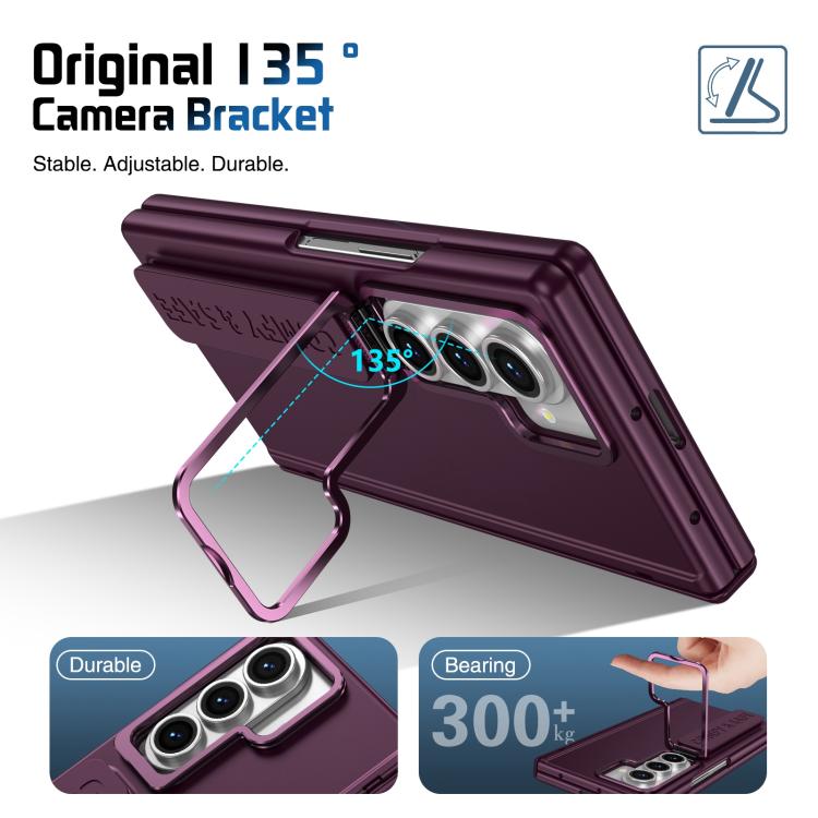 Funda para teléfono con soporte para lente integrada y correa para Samsung Galaxy Z Fold7 (rojo vino)