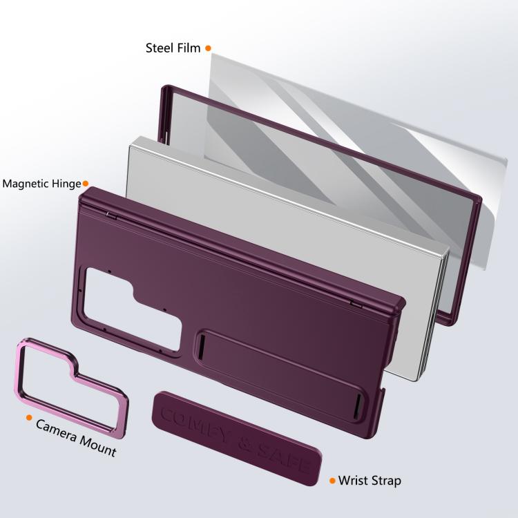 Funda para teléfono con soporte para lente integrada y correa para Samsung Galaxy Z Fold7 (rojo vino)