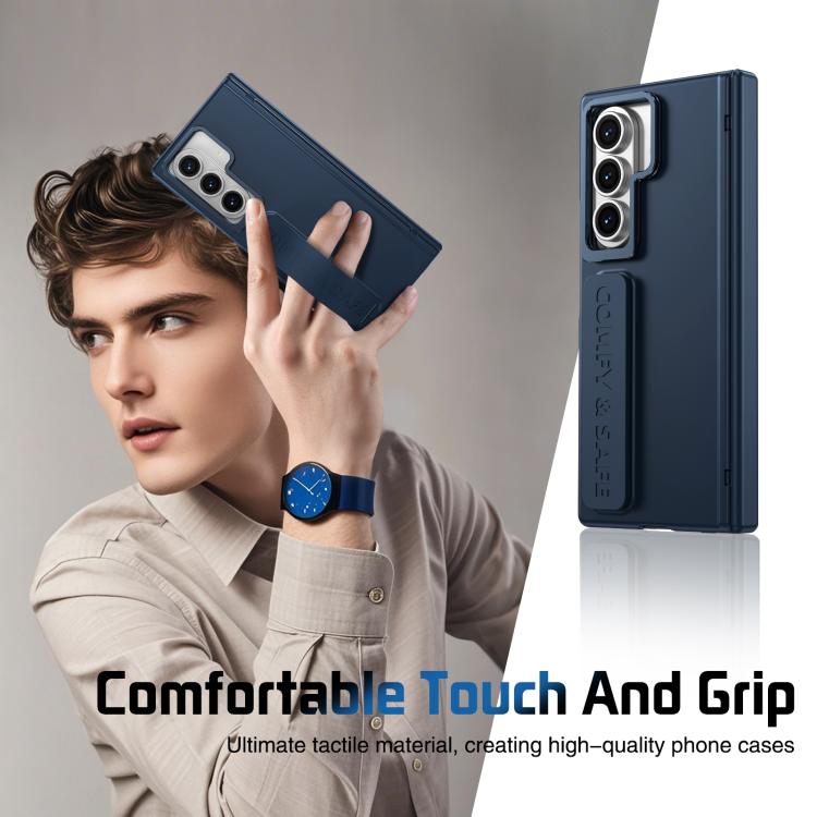 Funda para teléfono con soporte para lente integrada y correa para Samsung Galaxy Z Fold7 (azul oscuro)