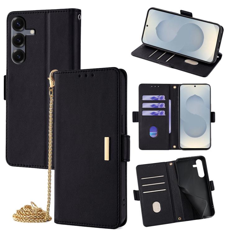 Funda de cuero con cadena cruzada para Samsung Galaxy S25 5G (negra)