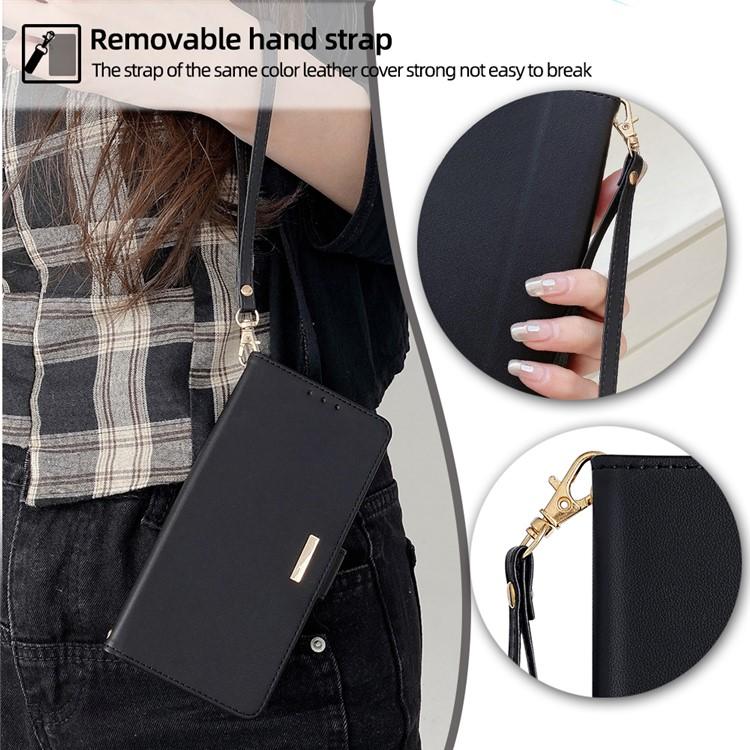 Funda de cuero con cadena cruzada para Samsung Galaxy S25 5G (negra)