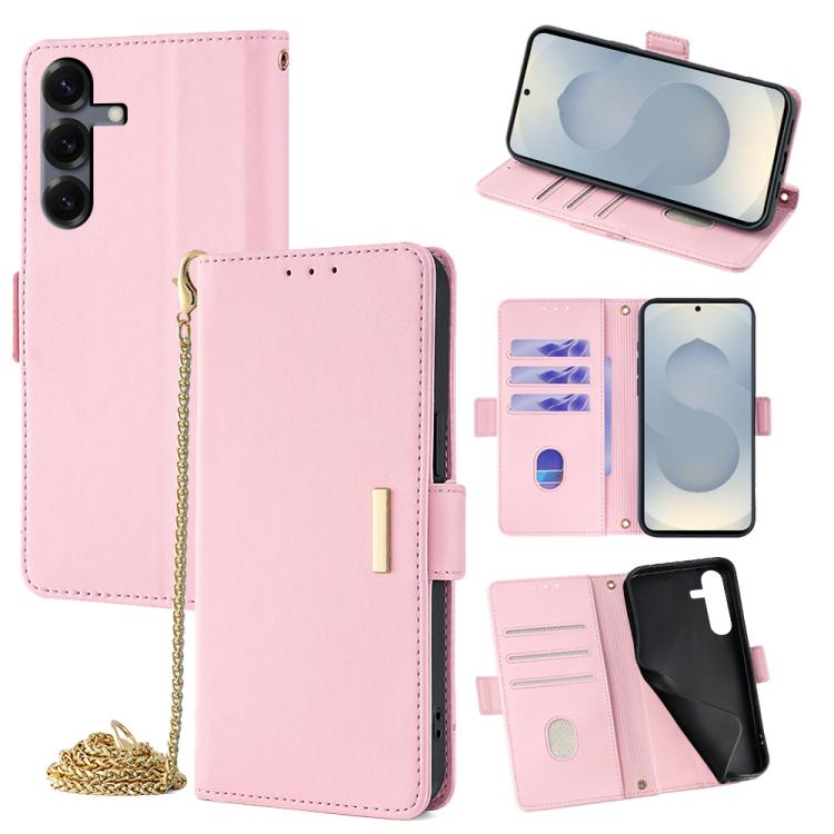 Funda de cuero con cadena cruzada para Samsung Galaxy S25 5G (rosa)