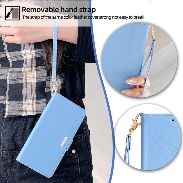 Funda de cuero con cadena cruzada para Samsung Galaxy S25+ 5G (azul)