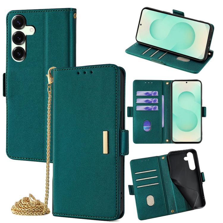 Funda de cuero con cadena cruzada para Samsung Galaxy S25+ 5G (verde)