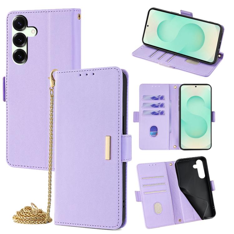 Funda de cuero con cadena cruzada para Samsung Galaxy S25+ 5G (morada)