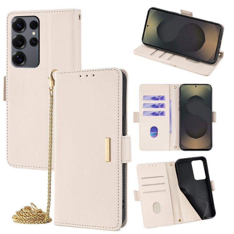 Funda de cuero con cadena cruzada para Samsung Galaxy S25 Ultra 5G (blanca)