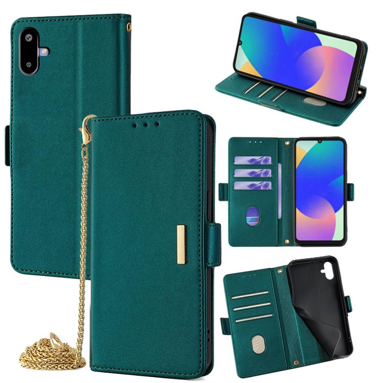Funda de cuero con cadena cruzada para Samsung Galaxy F06 5G (verde)