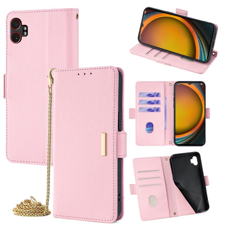 Funda de cuero con cadena cruzada para Samsung Galaxy Xcover 7 Pro 5G (rosa)