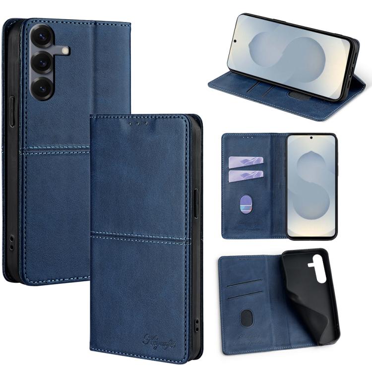 Funda de cuero magnético con textura de vaca para Samsung Galaxy S25 5G (azul)